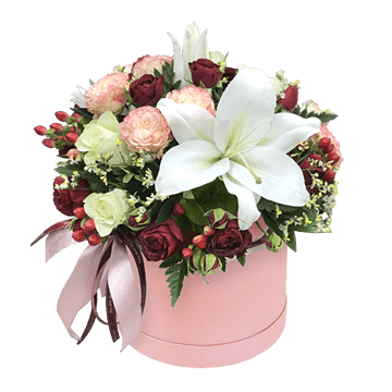 Roses and lilies in box