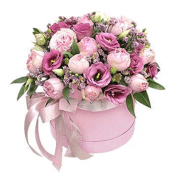 Peonies and lisianthus in box