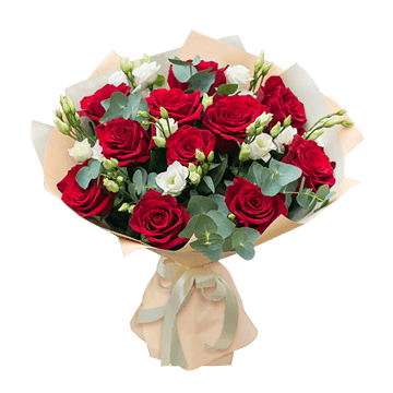 Bouquet of roses and lisianthus
