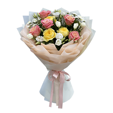 Blumenstrauß aus Rosen und Lisianthus
