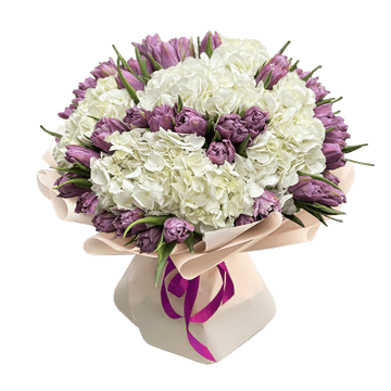 Bouquet of hydrangeas and tulips