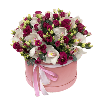 Orchids and lisianthus in a box
