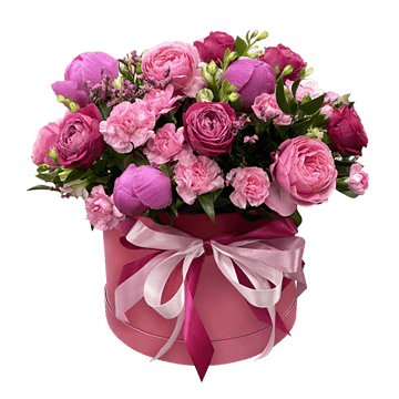 Roses and peonies in a box