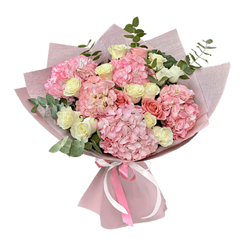 Bouquet of hydrangeas and roses