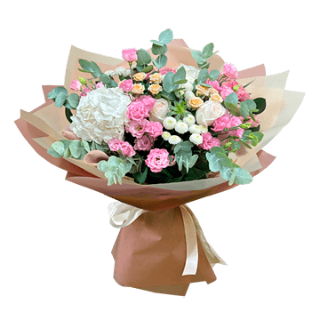 Bouquet of hydrangeas, roses, lisianthus