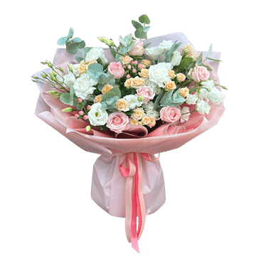 Bouquet of roses and lisianthus