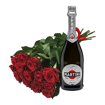 Bouquet of red roses and sekt