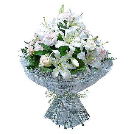 Bouquet of roses, lilies, carnations