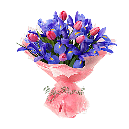 Bouquet of irises and tulips