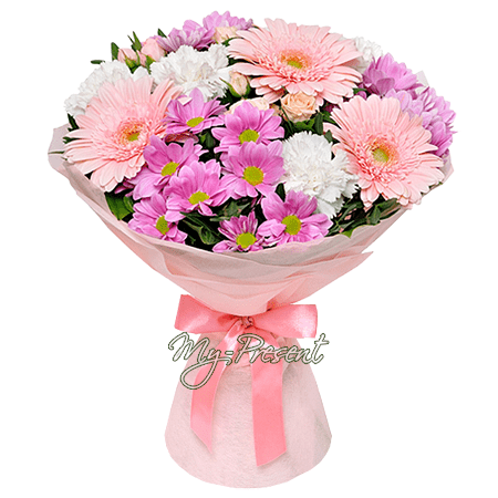 Bouquet of gerberas, carnations and chrysanthemums