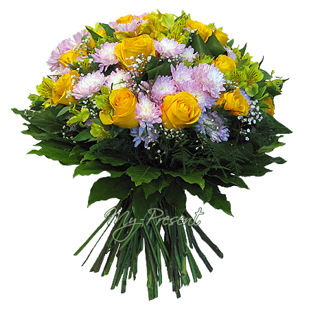 Bouquet of roses, alstromeries and chrysanthemums