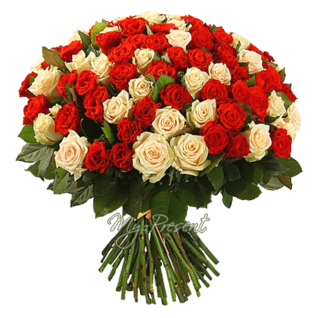 Букет из кремовых и красных роз (50 см.)