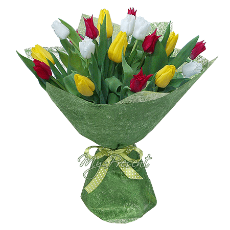 Bouquet of different color tulips