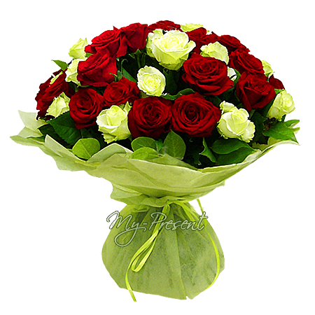 Букет из красных и белых роз (60 см)