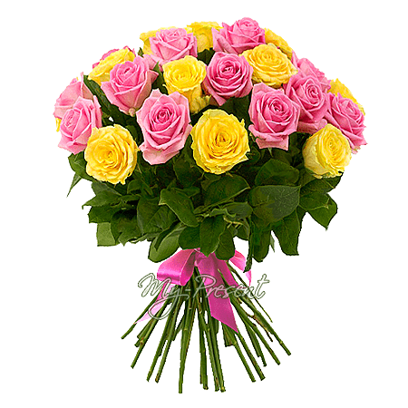 Букет из желтых и розовых роз (60 см.)