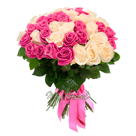 Букет из белых и розовых роз (50 см.)