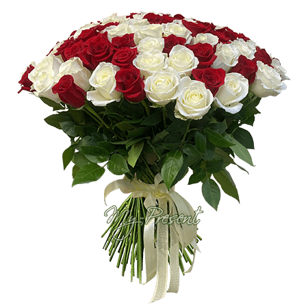 Blumenstrauß aus roten und weißen Rosen (80 cm.)