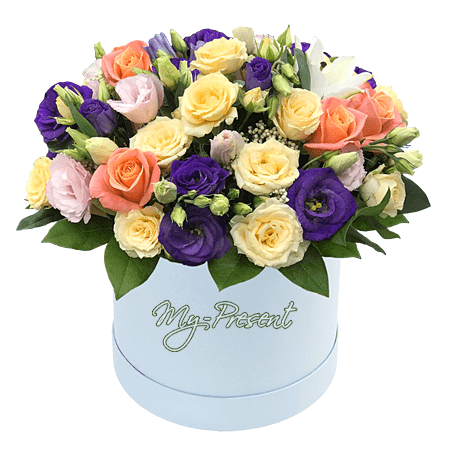 Roses spray and lisianthus in box
