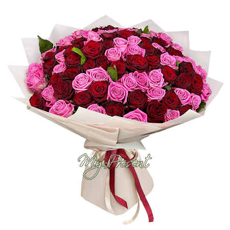 Bouquet of red and pink roses (80 cm.)