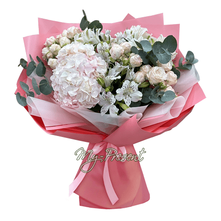 Bouquet of roses, hydrangeas and alstroemeria