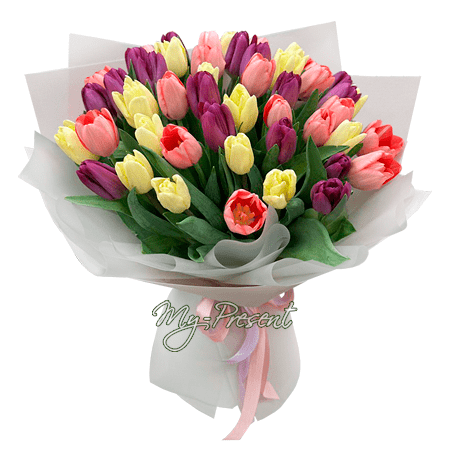 Bouquet of different color tulips