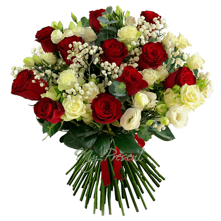Bouquet of roses and lisianthus