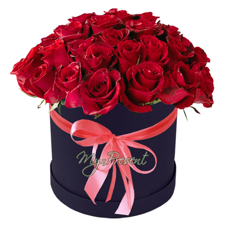Акция - Красные розы в шляпной коробке